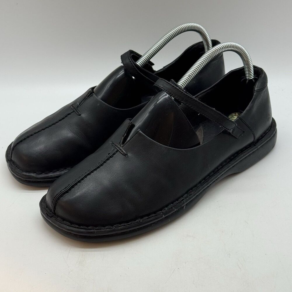 Earth Shoe Departure Mary Jane Flats Women's 9.5 Black Leather Hook & Loop Shoes